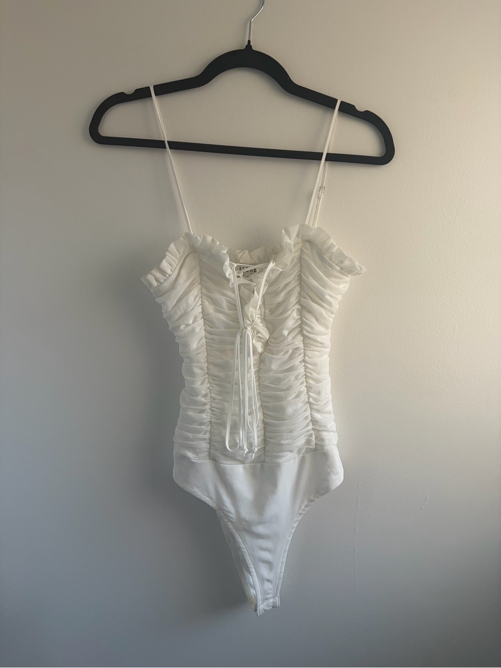 Leche Women’s White Ruching Lace-Up front Bodysuit